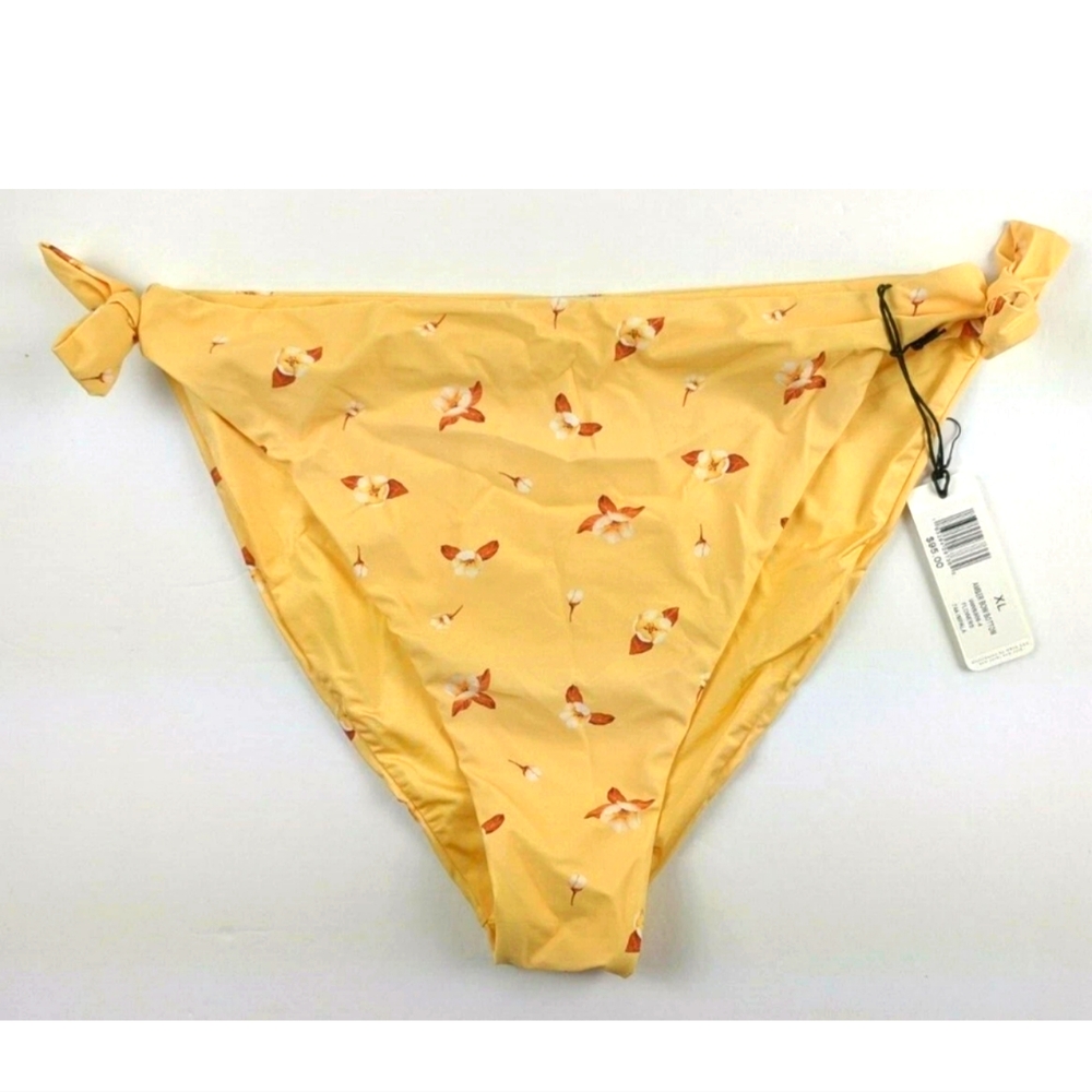 Onia Amber Bow Bikini Bottom, Yellow Flowers, Women's XL